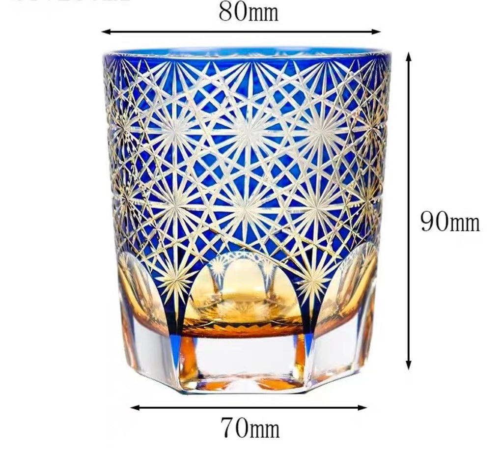 Hand-Cut Glass Tumbler | Luxury Two-Color Crystal Cup | Handcrafted Artwork