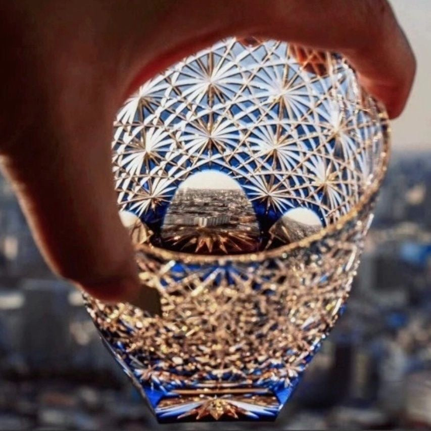 Hand-Cut Glass Tumbler | Luxury Two-Color Crystal Cup | Handcrafted Artwork