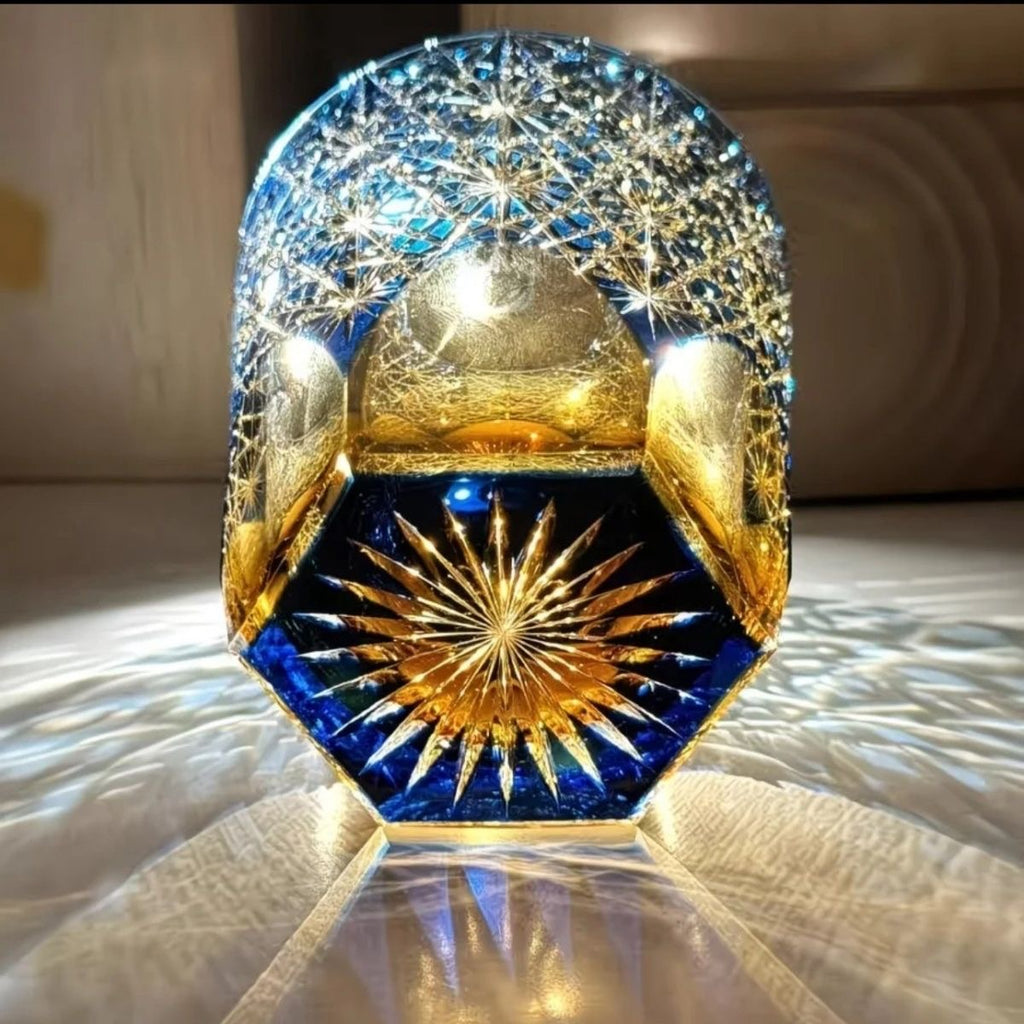 Hand-Cut Glass Tumbler | Luxury Two-Color Crystal Cup | Handcrafted Artwork