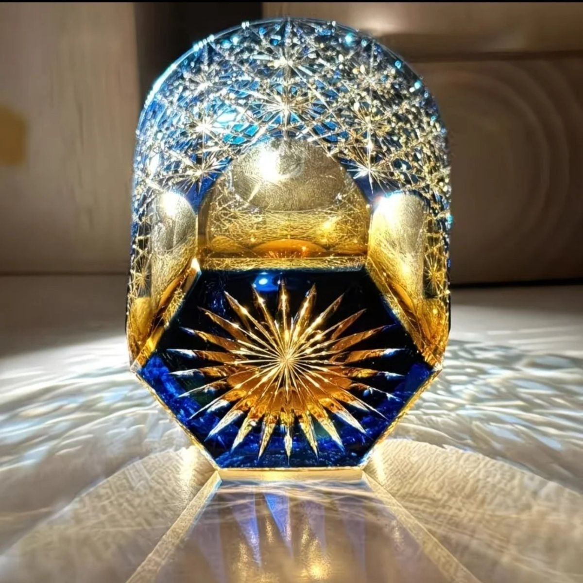 Hand-Cut Glass Tumbler | Luxury Two-Color Crystal Cup | Handcrafted Artwork