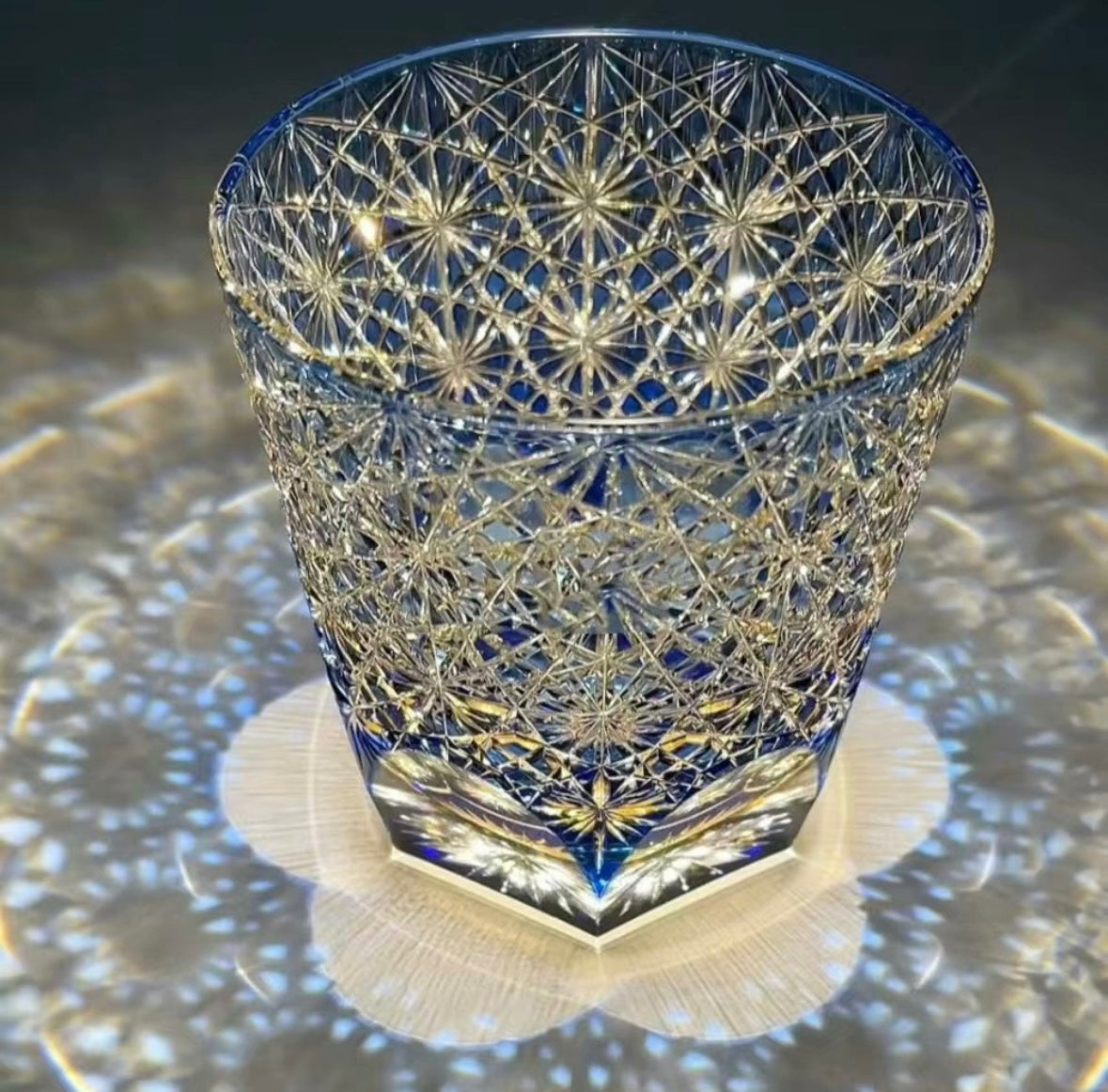 Hand-Cut Glass Tumbler | Luxury Two-Color Crystal Cup | Handcrafted Artwork